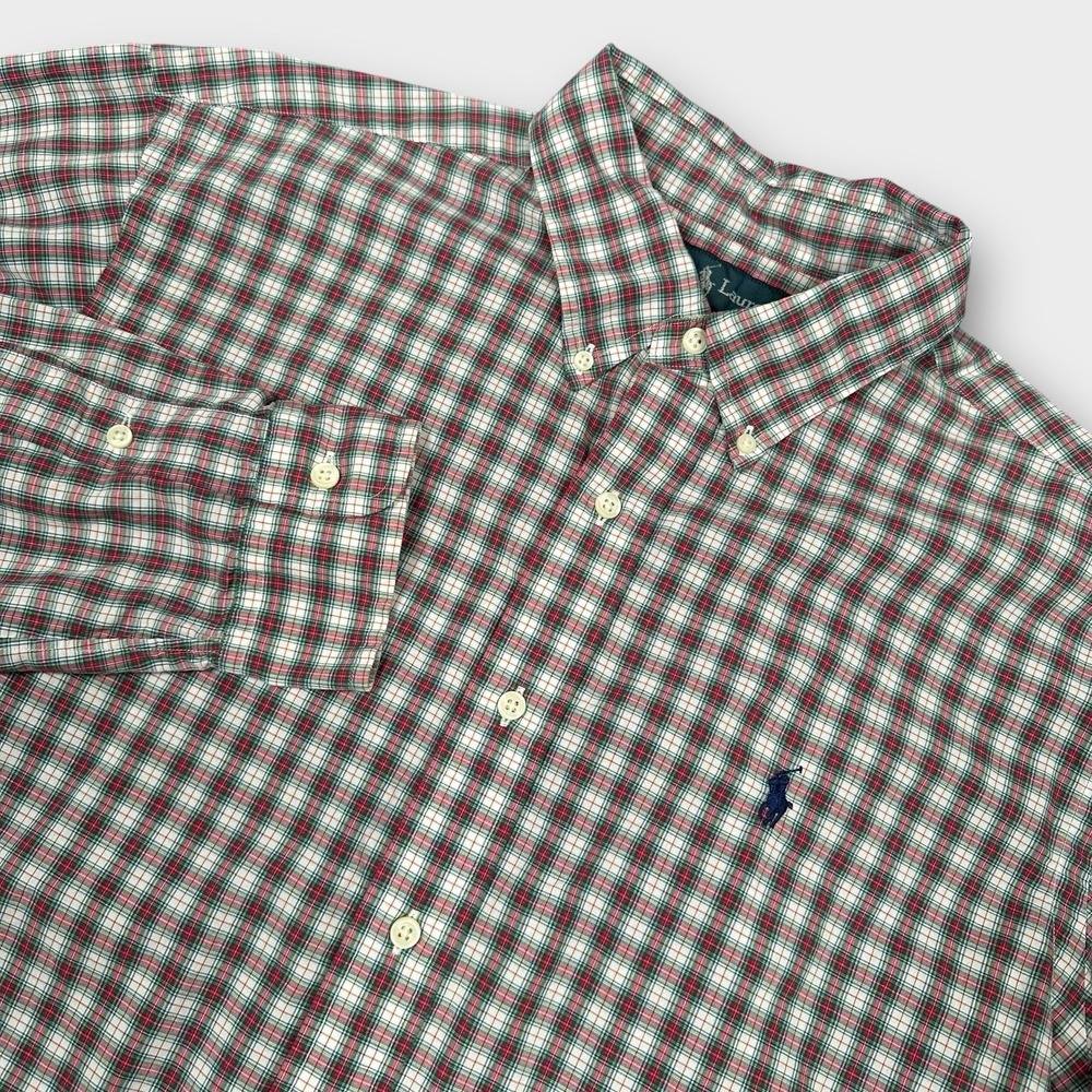 Polo‎ Ralph Lauren Shirt Men's Large Red Green Plaid Long Sleeve Button Down